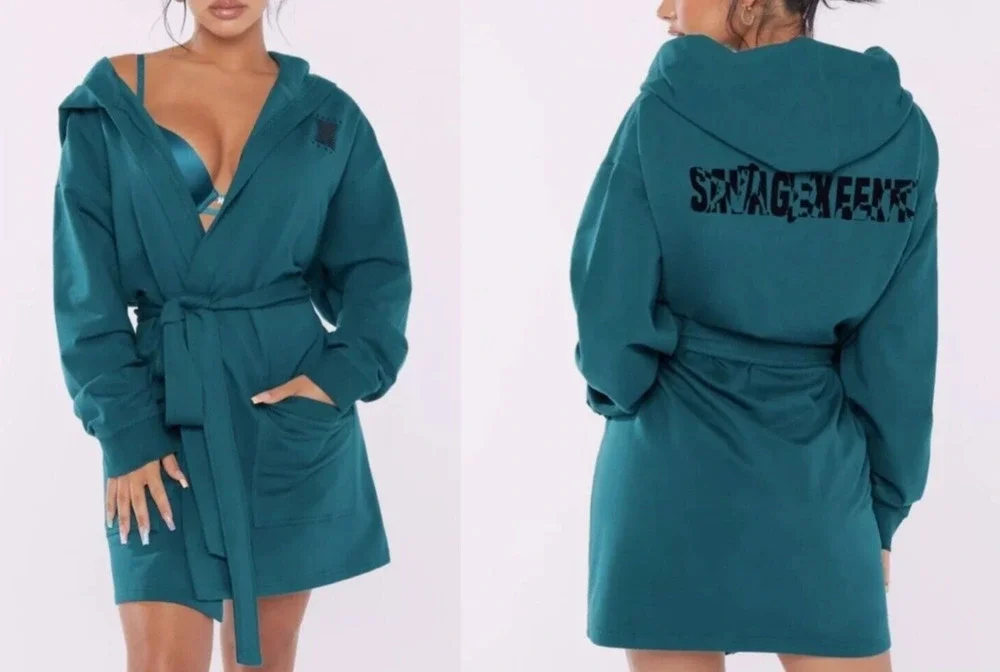 Savage X Fenty NWT Robe XS Green Hooded Kimono Cozy Lounge Sleepwear